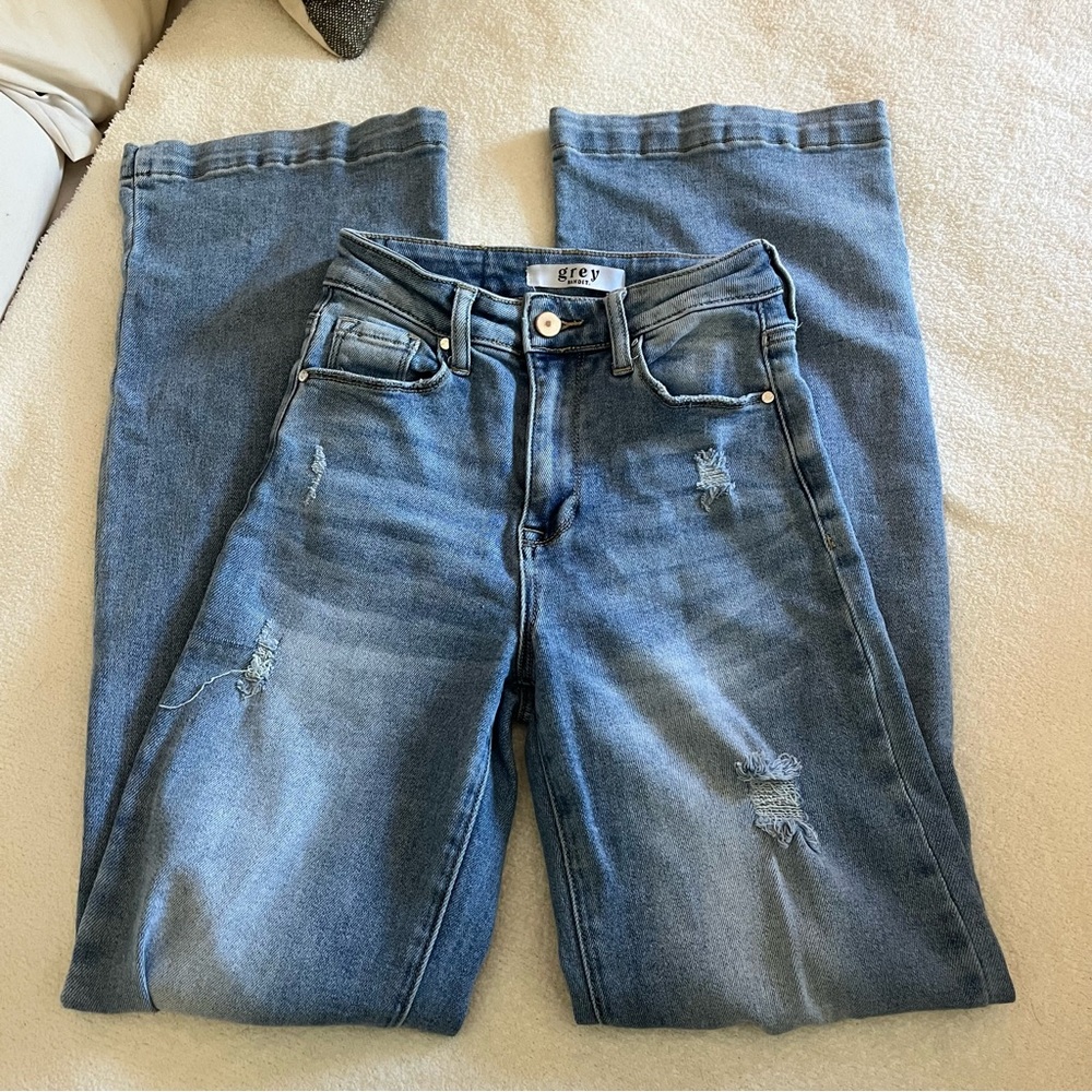 Grey bandit high rise flare/wide leg jeans